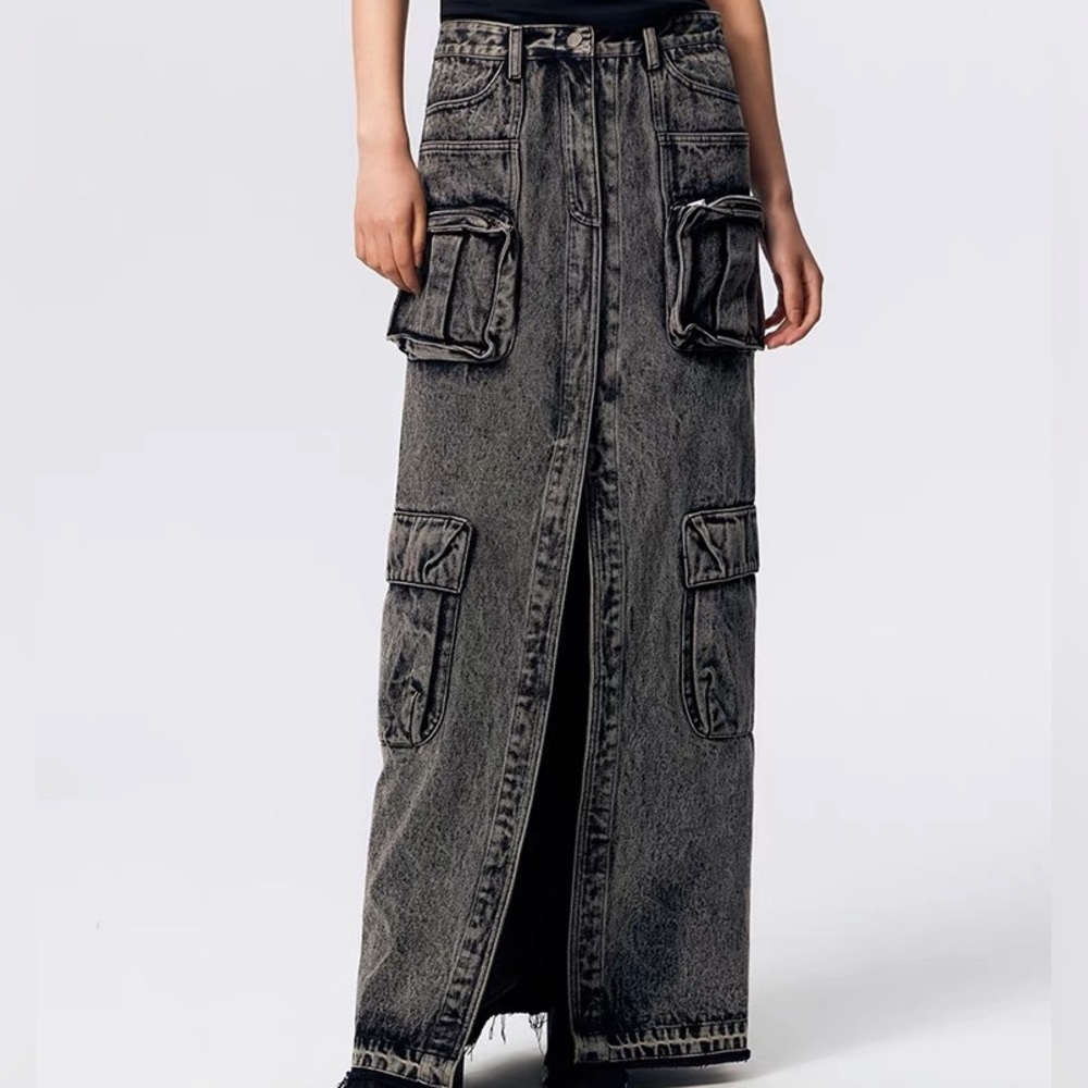 Low waist long denim skirt